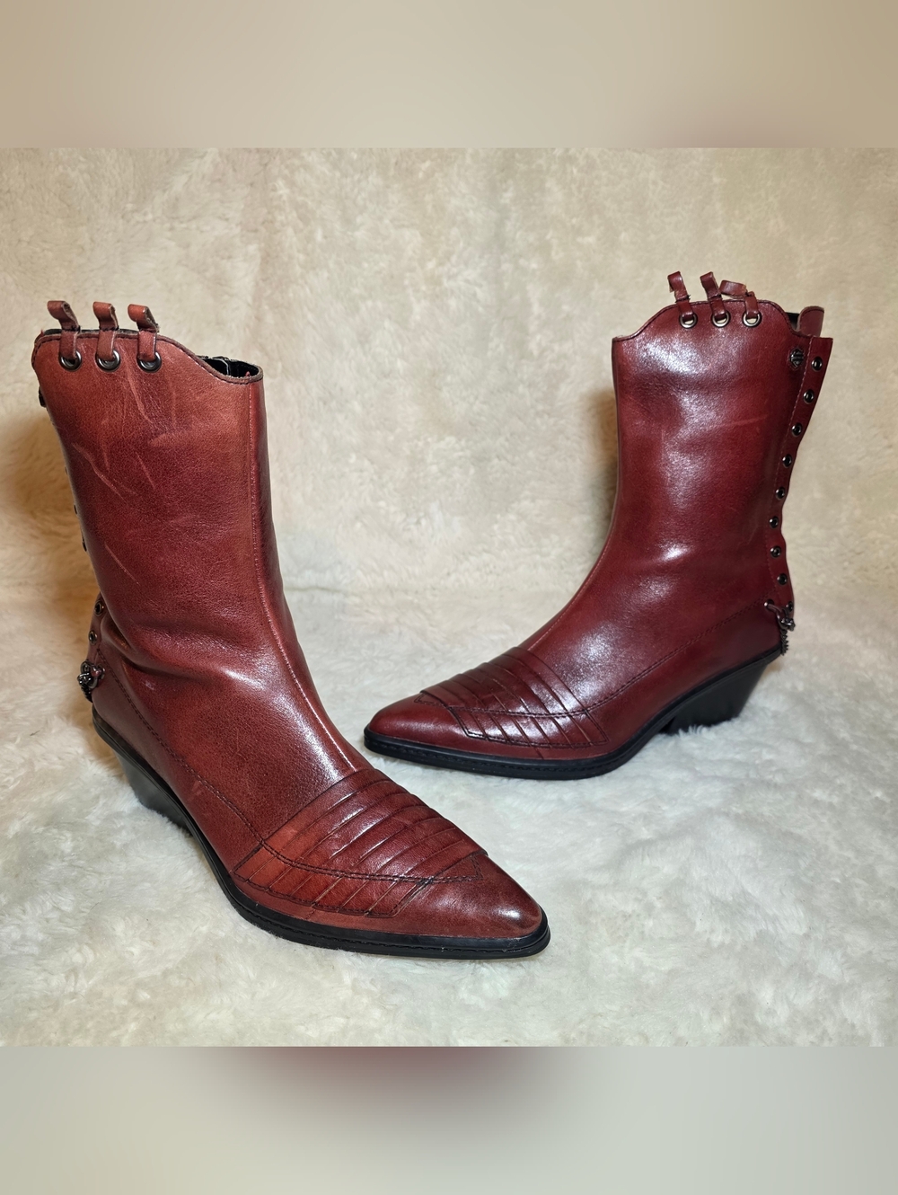 Harley-Davidson Vannis Red Leather Moto Boots - Size 6 - MINT Rare - Picture 15 of 15